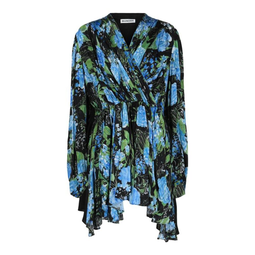 Balenciaga Botanical Babydoll Wrap Dress Multi Womens